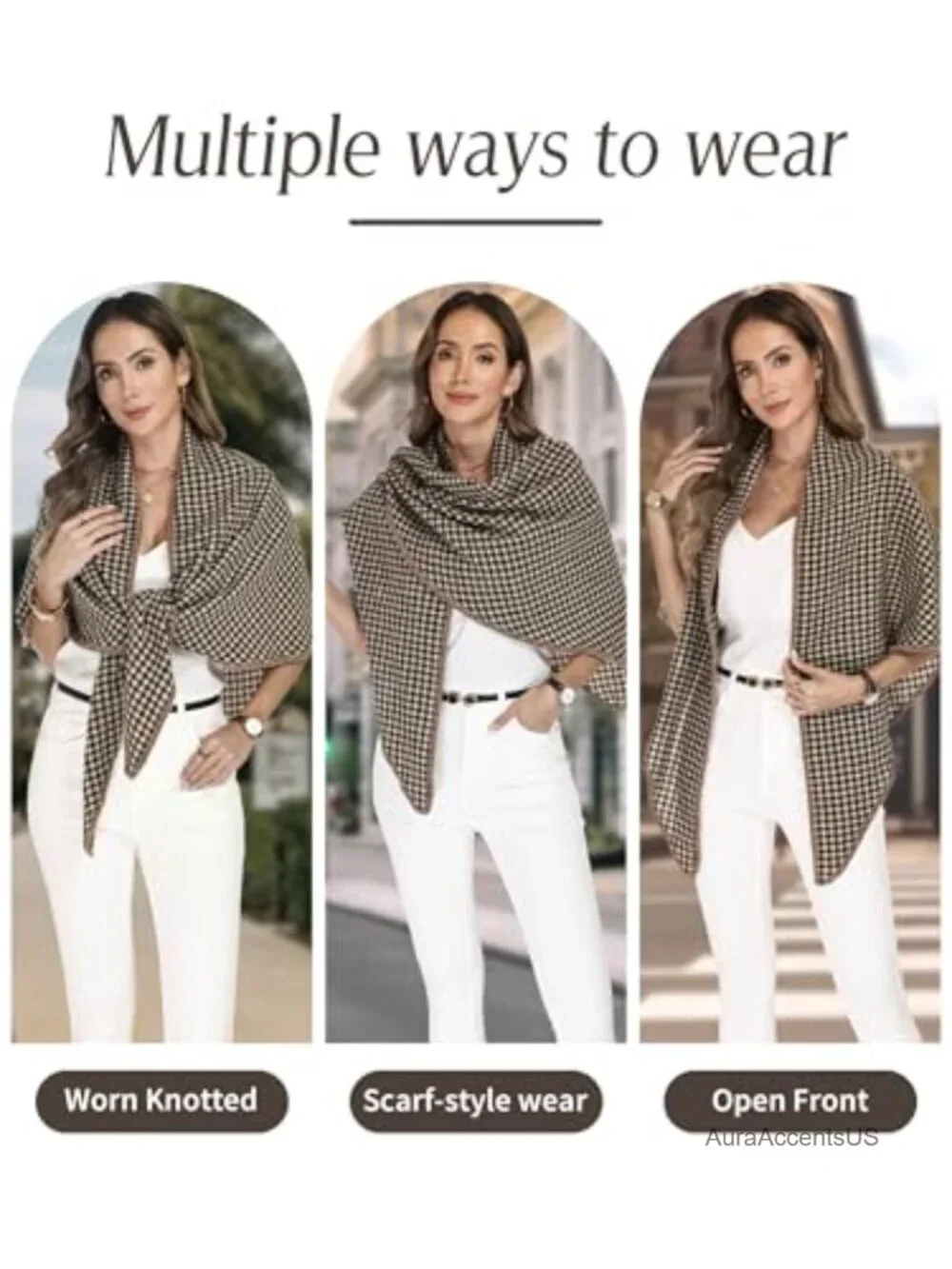 Women's Knitted Shawl Wrap Poncho Scarf, Soft Cashmere-like, Versatile